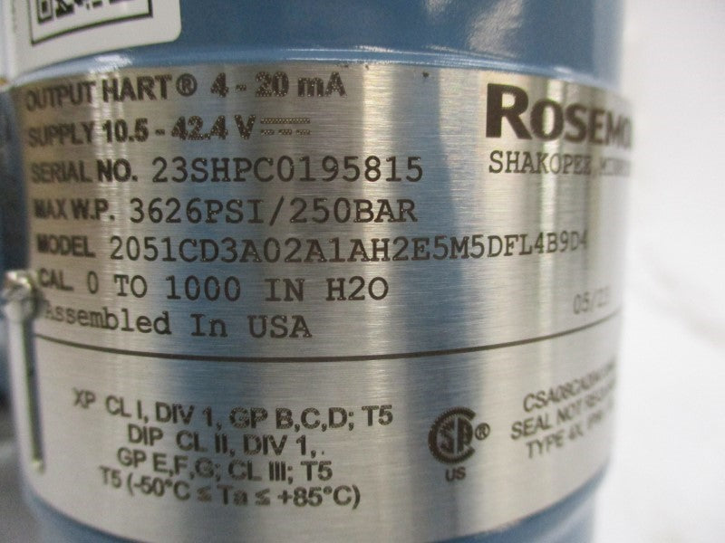ROSEMOUNT 2051CD3A02A1AH2E5M5DFL4B9D4 10.5-42.4V 3626PSI NSMP