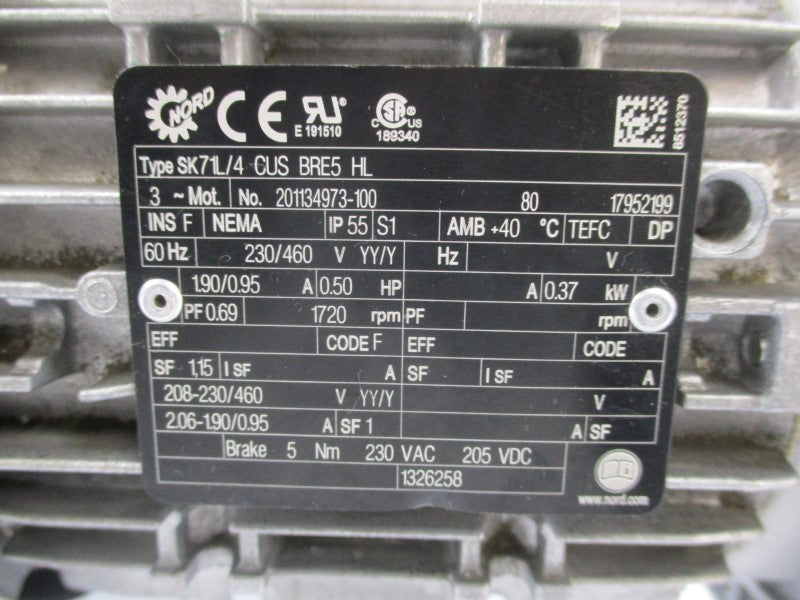 NORD SK71L/4 CUS BRE5 HL 230/460V 1.90/0.95A NSNP