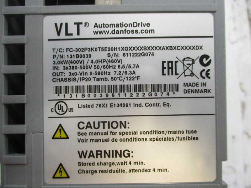 DANFOSS FC-302P3K0T5E20H1XGXXXXSXXXXAXBXCXXXXDX 500V 5.7A NSMP