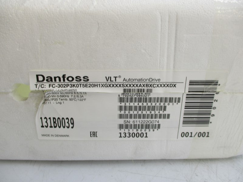 DANFOSS FC-302P3K0T5E20H1XGXXXXSXXXXAXBXCXXXXDX 500V 5.7A NSMP