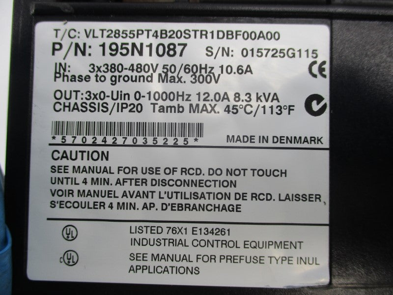 DANFOSS VLT2855PT4B20STR1DBF00A00 195N1087 380-480V 10.6A NSNP