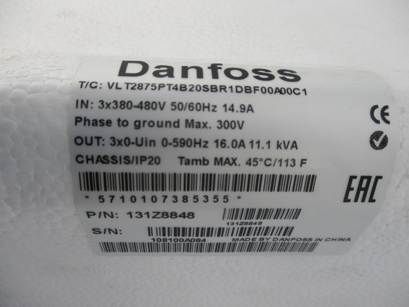 DANFOSS 131Z8848 VLT2875PT4B20SBR1DBF00A00C1 380-480V 14.9A NSMP