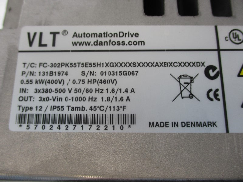 DANFOSS 131B1974 302PK55T5E55H1XGXXXXSXXXXAXBXCXXXXDX 380-500V 1.6/1.4A NSNP