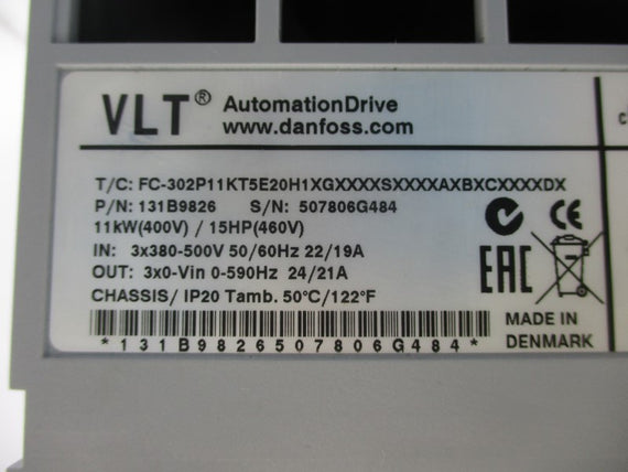 DANFOSS 131B9826 FC-302P11KT5E20H1XGXXXXSXXXXAXBXCXXXXDX 380-500V 22/19A UNMP