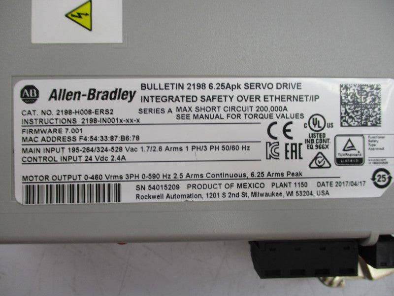 ALLEN BRADLEY 2198-H008-ERS2 24VDC 2.4A F/W 7.001 NSNP