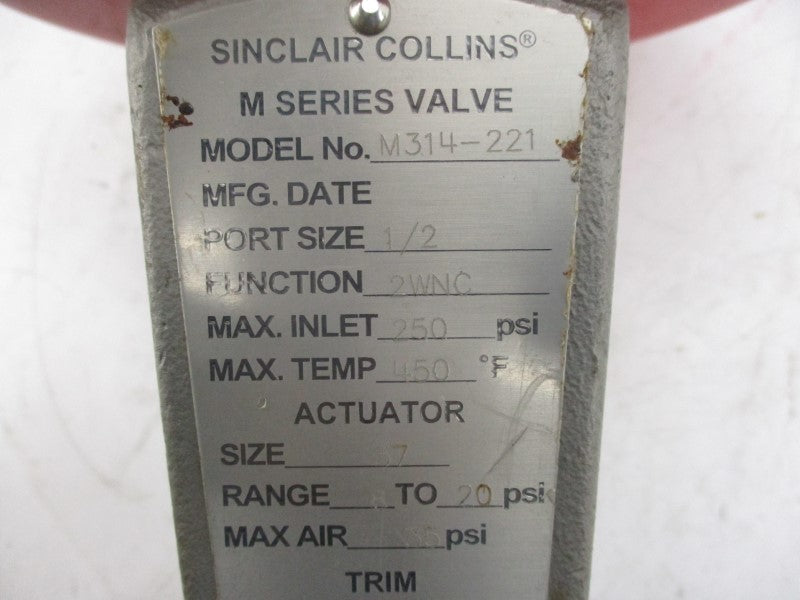 SINCLAIR COLLINS M314-221 SER. M 250PSI NSNP