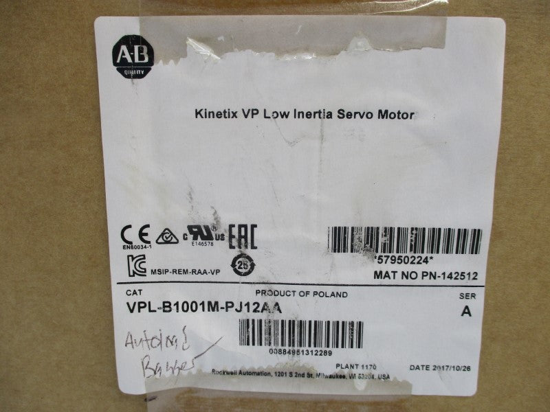 ALLEN BRADLEY VPL-B1001M-PJ12AA SER. A 480V 3.61A NSMP