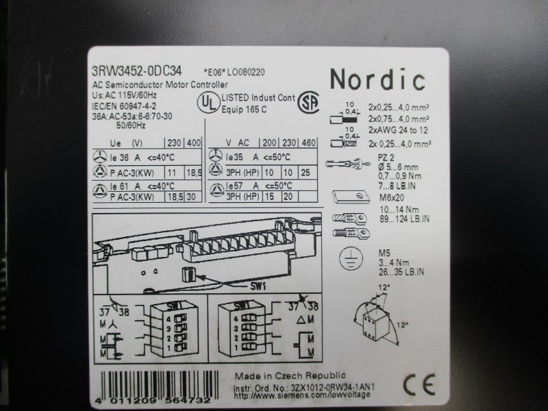 SIEMENS 3RW3452-0DC34 115V 36A NSMP