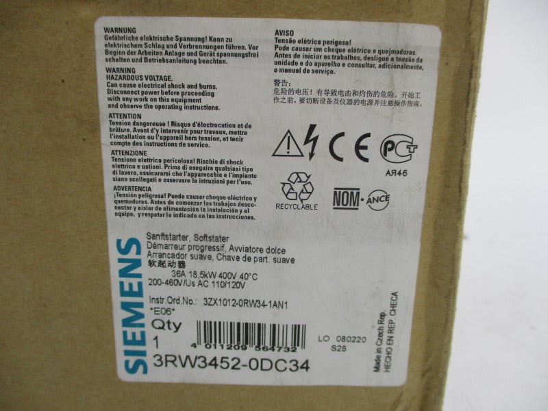 SIEMENS 3RW3452-0DC34 115V 36A NSMP