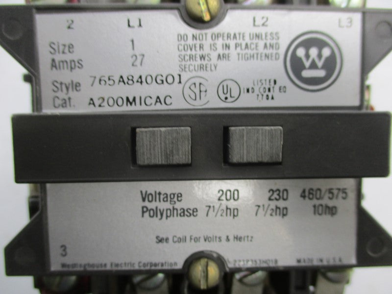 WESTINGHOUSE 765A840G01 A200MICAC 110-120V 27A NSMP