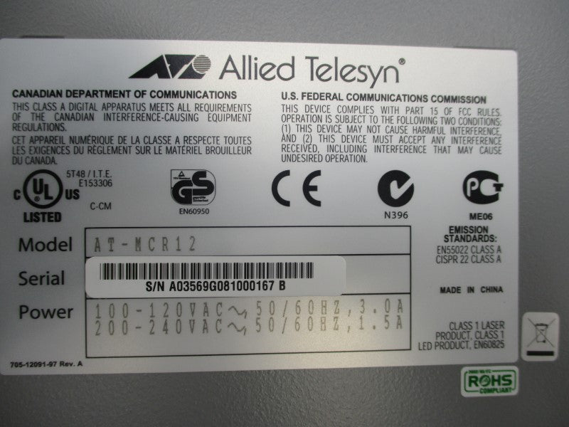 ALLIED TELESYN AT-MCR12-10 240VAC 3.0A NSMP