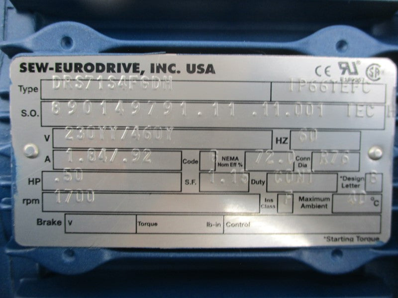 SEW-EURODRIVE DRS71S4FGDH 230/460V 1.84/.92A NSNP