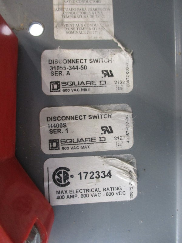SQUARE D 31055-344-50 SER. A 600VAC 400A NSNP