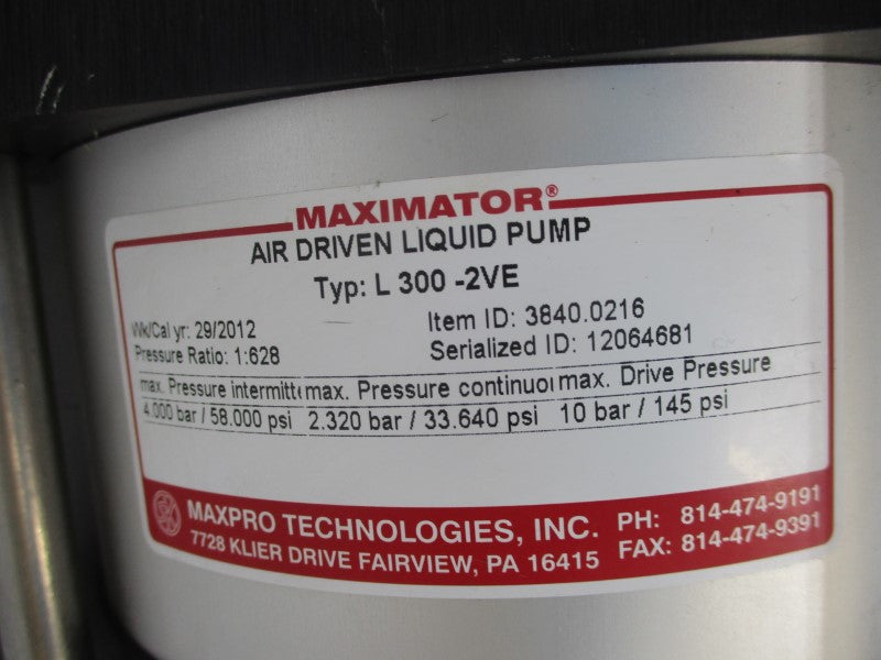 MAXIMATOR L 300-2VE 145PSI UNMP