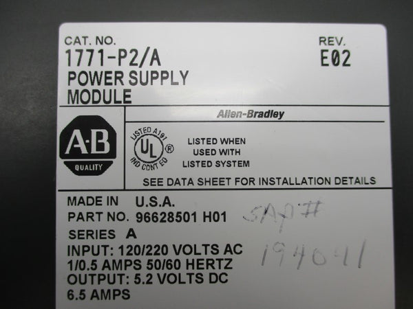 ALLEN BRADLEY 1771-P2/A SER.A 120/220VAC 1/0.5A REV. E02 NSNP