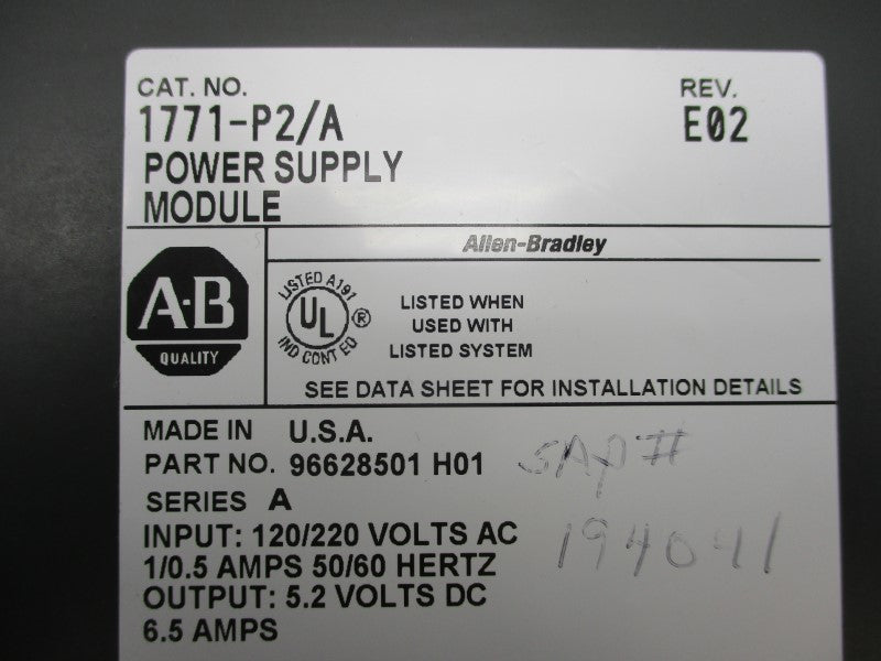 ALLEN BRADLEY 1771-P2/A SER.A 120/220VAC 1/0.5A REV. E02 NSNP