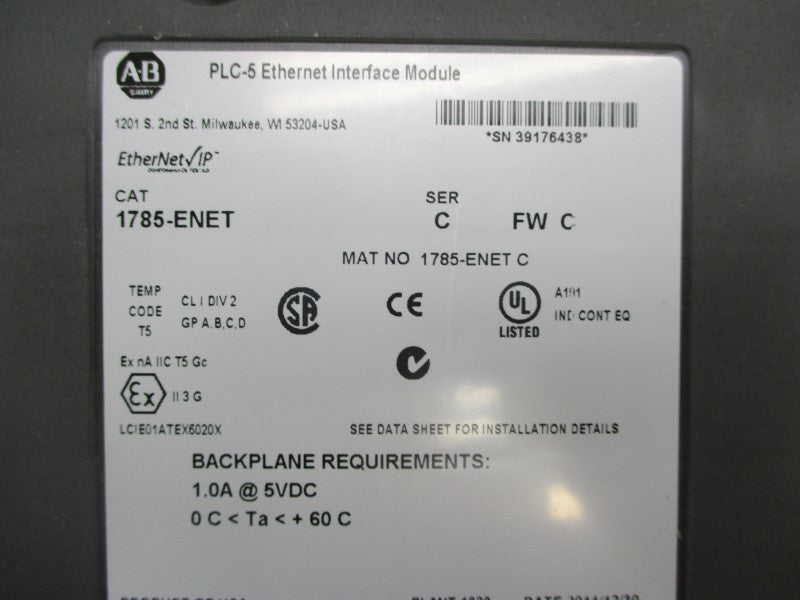ALLEN BRADLEY 1785-ENET SER. C F/W C 5VDC 1.0A NSMP