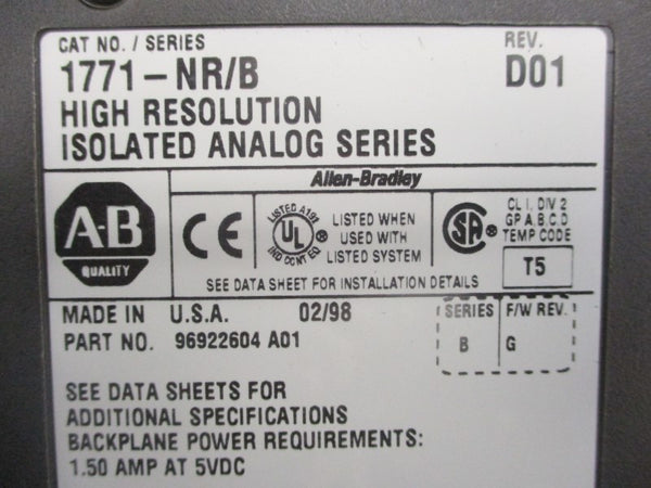 ALLEN BRADLEY 1771NR SER. B F/W G REV. D01 5VDC 1.50A NSMP