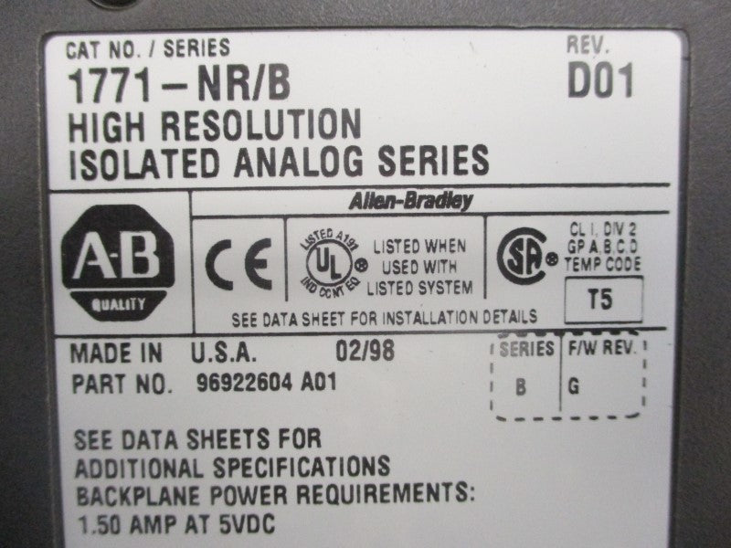 ALLEN BRADLEY 1771NR SER. B F/W G REV. D01 5VDC 1.50A NSMP