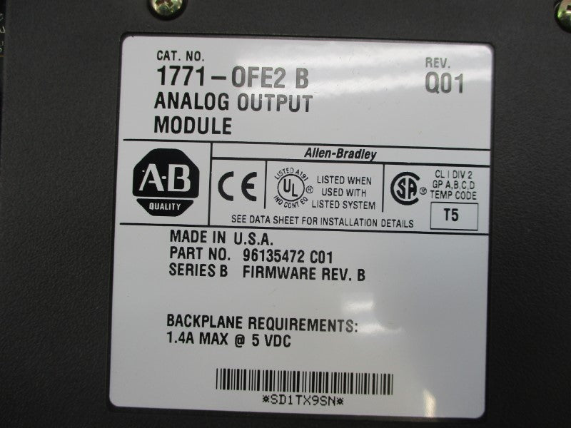 ALLEN BRADLEY 1771-OFE2 SER. B F/W B REV. Q01 5VDC 1.4A NSMP