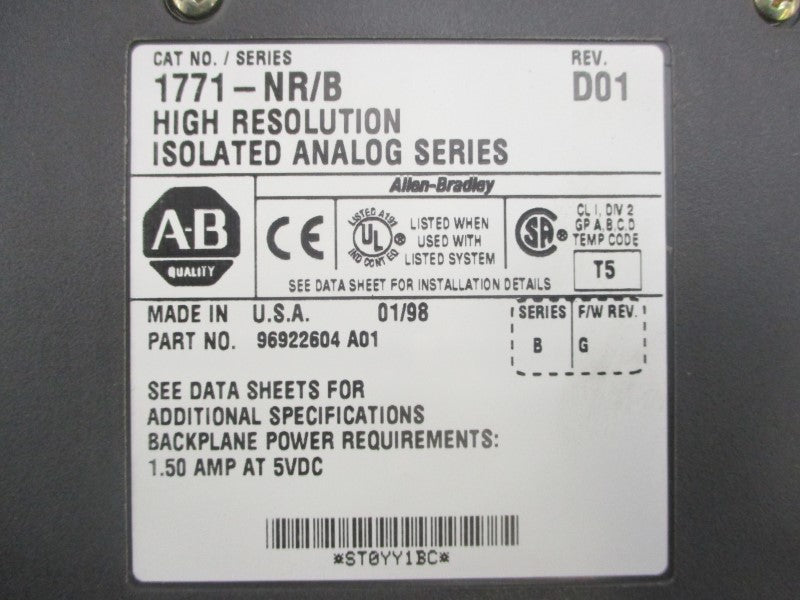 ALLEN BRADLEY 1771-NR SER. B F/W G REV. D01 5VDC 1.50A NSMP