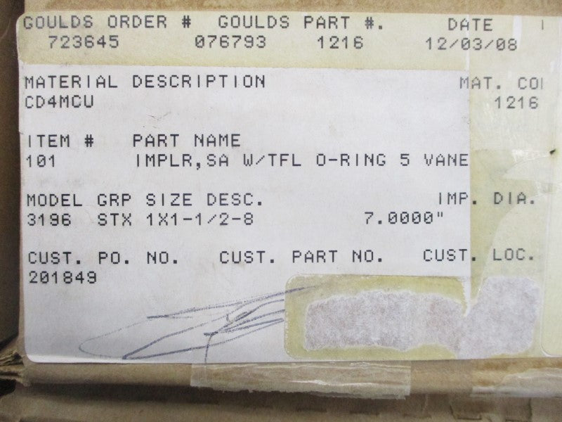 GOULDS 0767931216 CD4MCU 1X1-1/2-8 NSMP