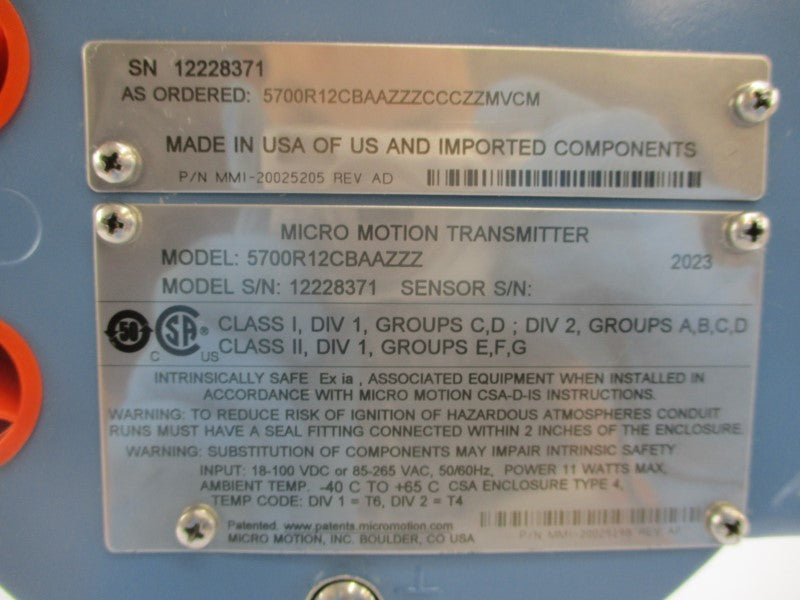 MICRO MOTION 5700R12CBAAZZZ REV. AD 265VAC NSNP