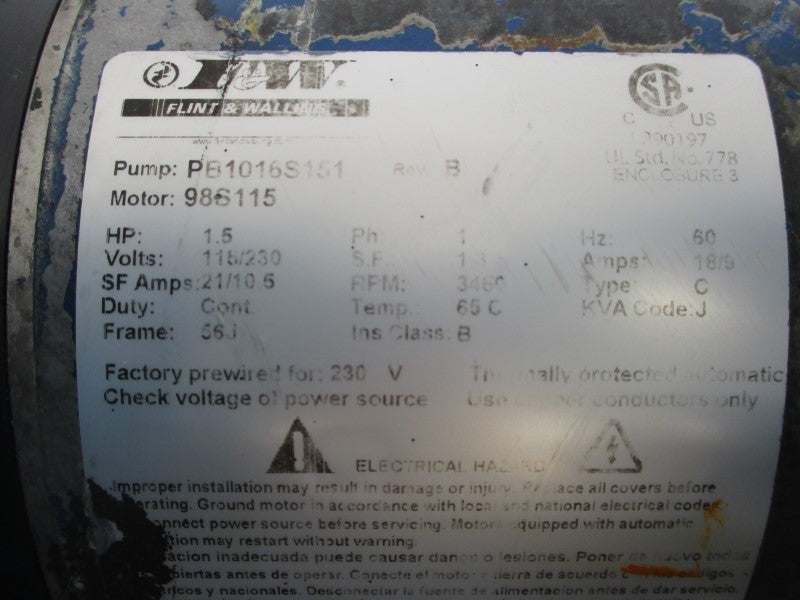 F&W PB1016S151 REV. B 115/230V 21/10.5A UNMP