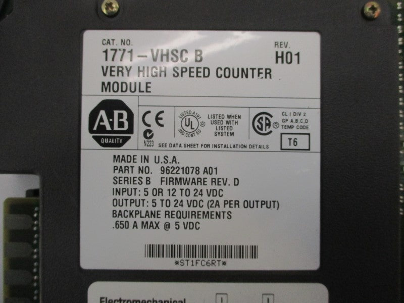 ALLEN BRADLEY 1771VHSC SER. B F/W D REV. H01 24VDC .650A NSMP