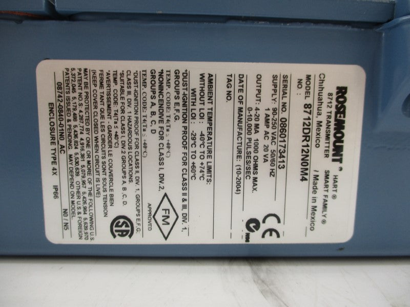 ROSEMOUNT 8712DR12N0M4 90-250VAC 1A NSMP