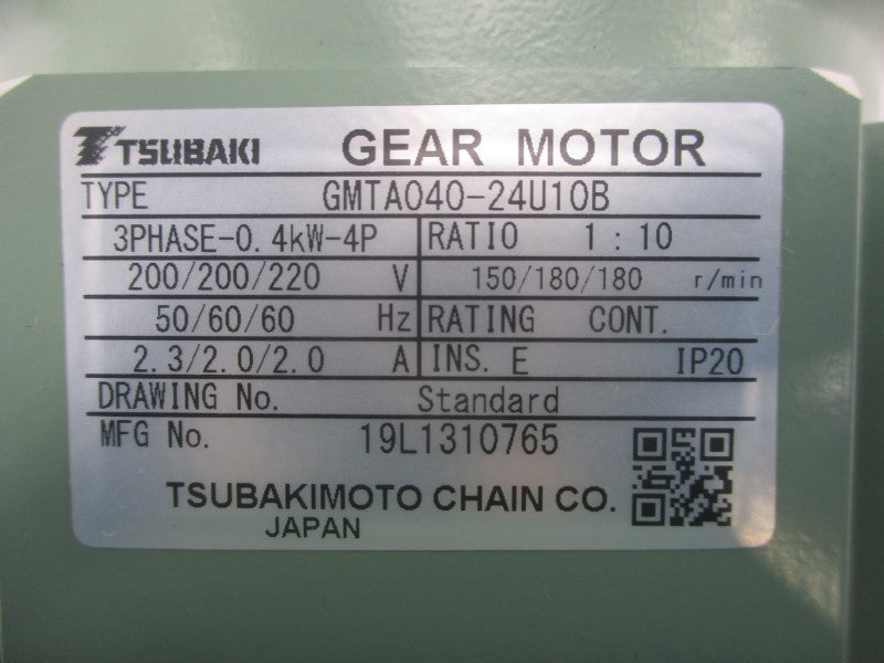 TSUBAKI GMTA040-24U10B 200-220V 2.3/2.0A 1:10 RATIO NSNP
