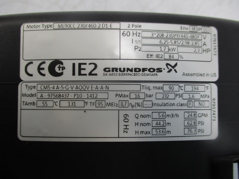 GRUNDFOS CM5-4A-S-G-V-A00VE-A-A-N A-97568437-P10-1412 NSNP