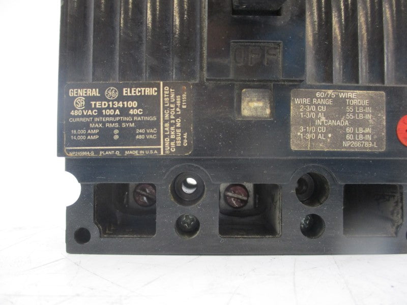 GENERAL ELECTRIC TED134100 480VAC 100A (BLACK)  UNMP