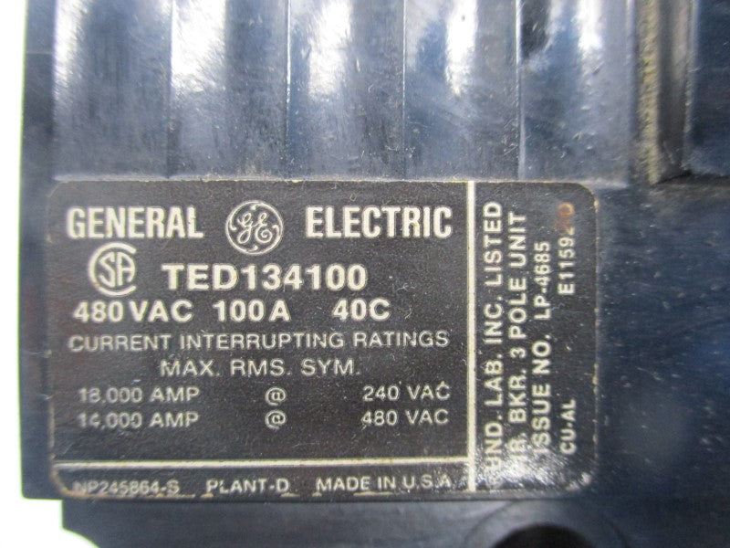 GENERAL ELECTRIC TED134100 480VAC 100A (BLACK)  UNMP