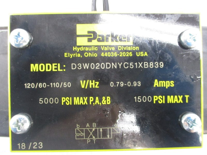 PARKER D3W020DNYC51XB839 110/120V 0.79-0.93A 5000PSI NSMP