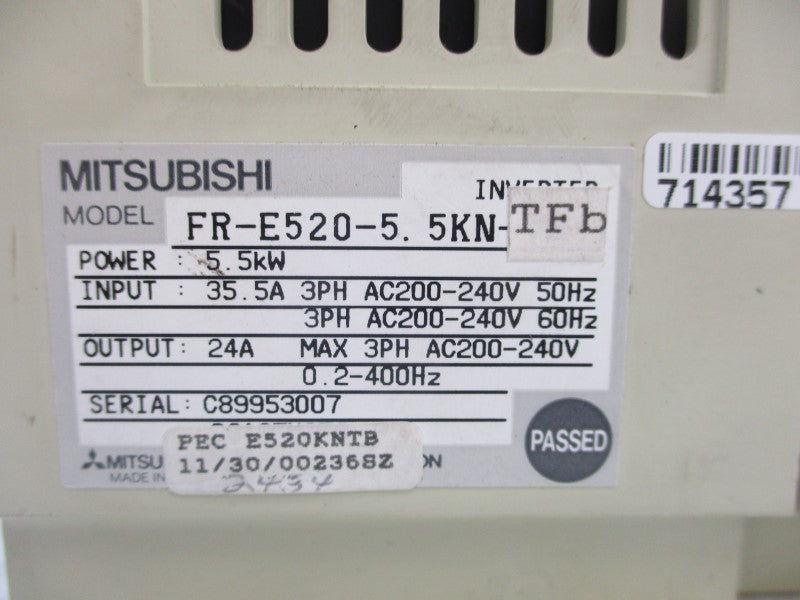 MITSUBISHI FR-E520-5.5KN-TFB 200-240VAC 35.5A UNMP