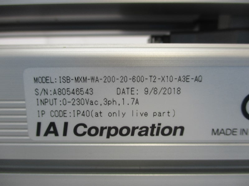 IAI ISB-MXM-WA-200-20-600-T2-X10-A3E-AQ 0-230VAC 1.7A NSNP