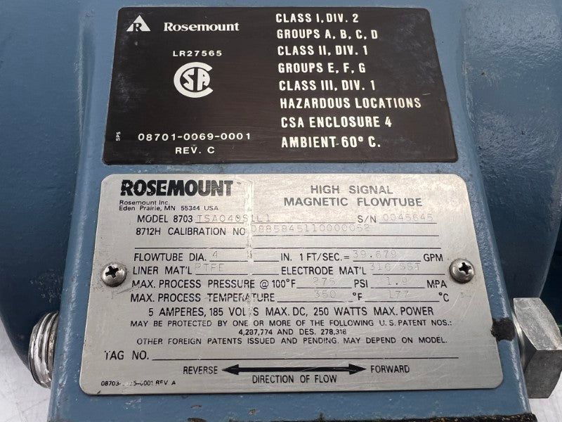 ROSEMOUNT 8703TSA040S1L1 185VDC 5A 275PSI UNMP