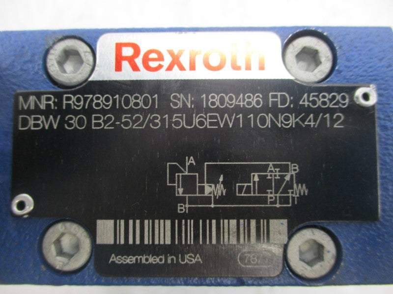 REXROTH R978910801 DBW30B2-52/315U6EW110N9K4/12 NSNP