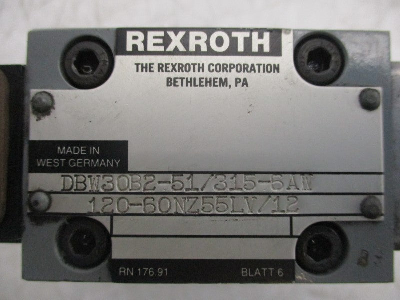 REXROTH DBW30B2-51/315-6AW 120-60NZ55LV/12 (AS PICTURED) UNMP