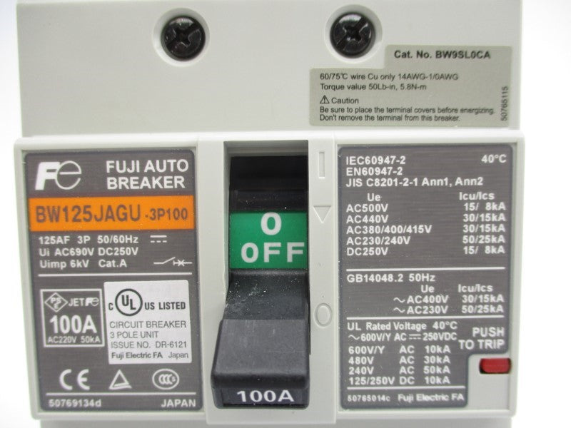 FUJI ELECTRIC BW125JAGU-3P100 220VAC 100A NSMP