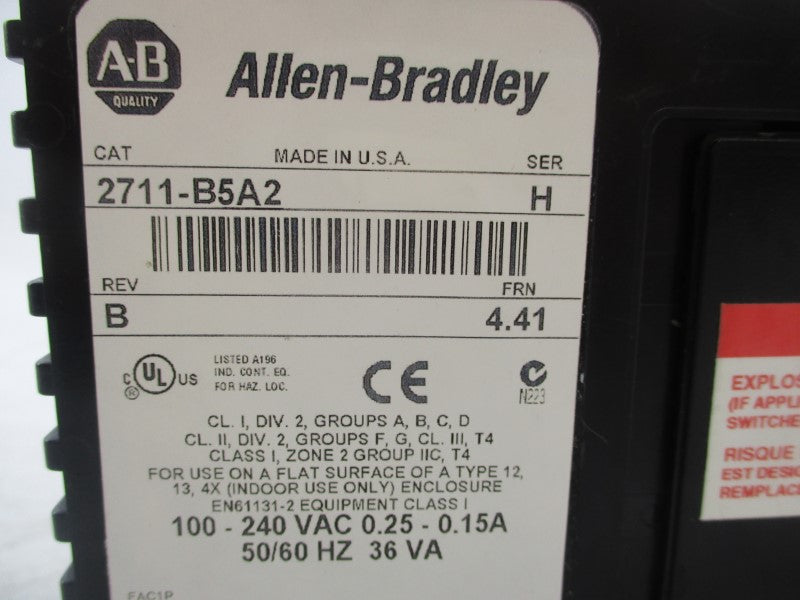 ALLEN BRADLEY 2711-B5A2 SER. H F/W 4.41 240VAC 0.25-0.15A REV. B NSNP
