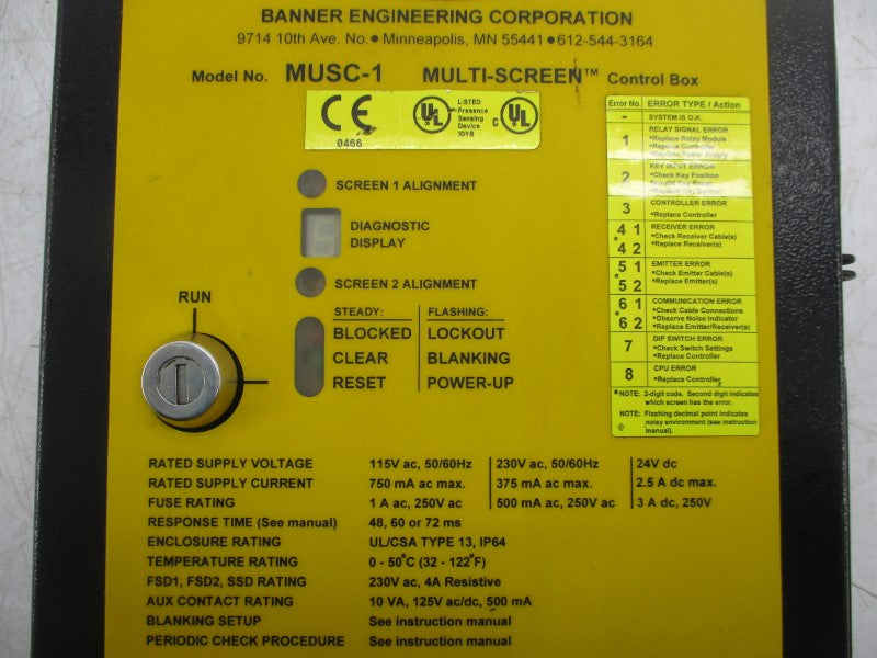 BANNER MUSCC-1 115/250VAC 4A UNMP