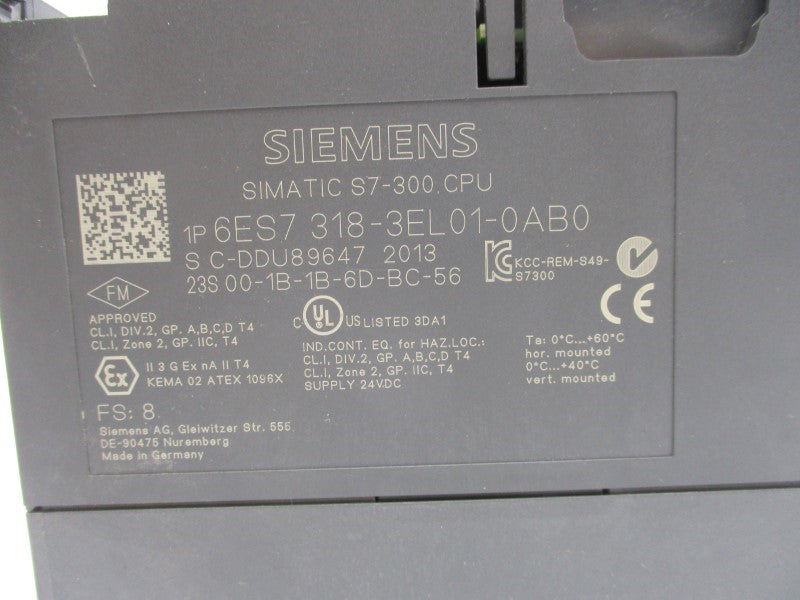 SIEMENS 6ES7318-3EL01-0AB0 CPU319-3PN/DP F/W V3.2.10 (AS PICTURED) NSMP