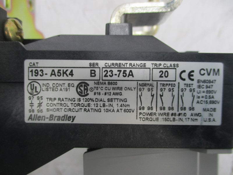ALLEN BRADLEY 193-A5K4 SER. B 23-75A NSMP