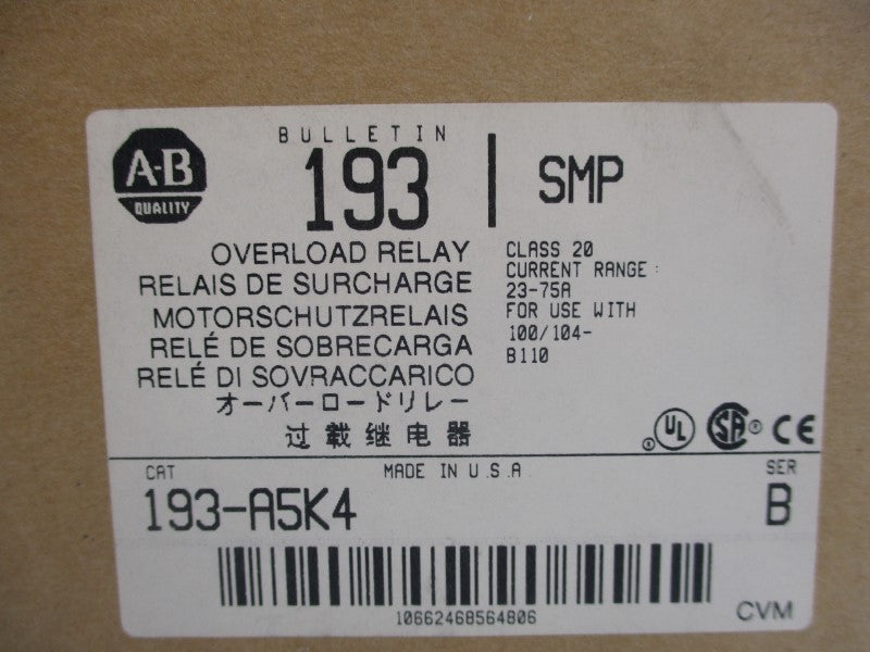 ALLEN BRADLEY 193-A5K4 SER. B 23-75A NSMP