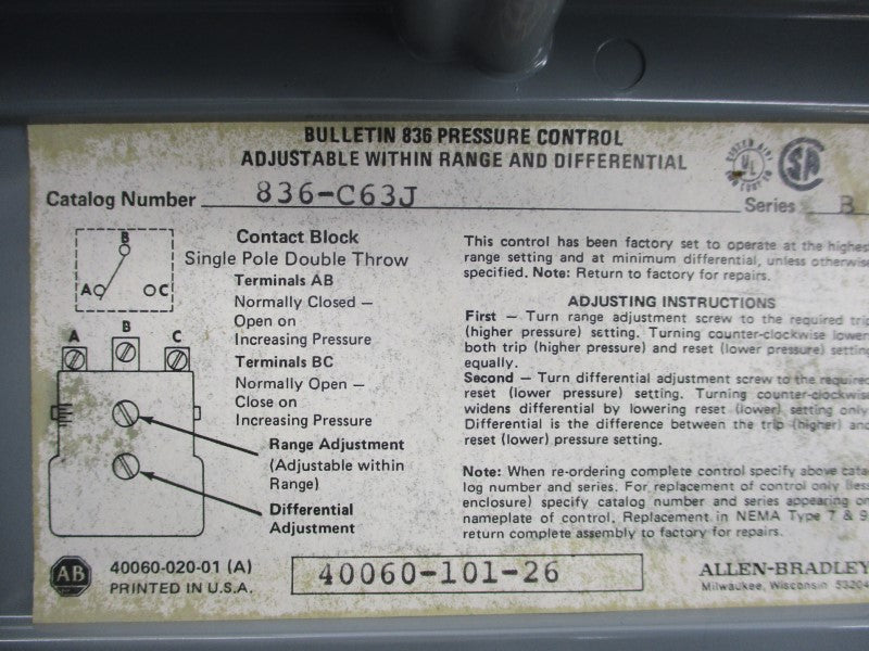 ALLEN BRADLEY 836-C63J SER. B NSNP