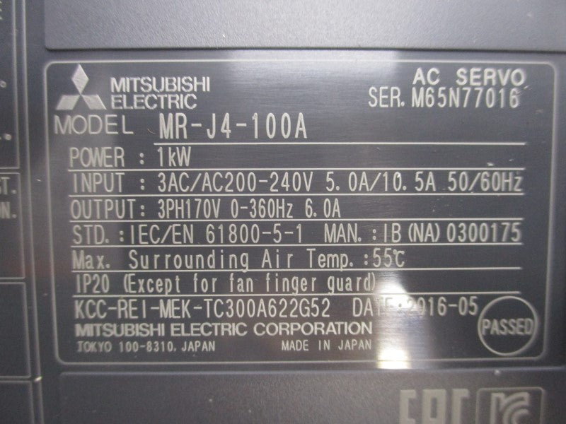 MITSUBISHI MR-J4-100A 200-240VAC 5.0/10.5A NSMP