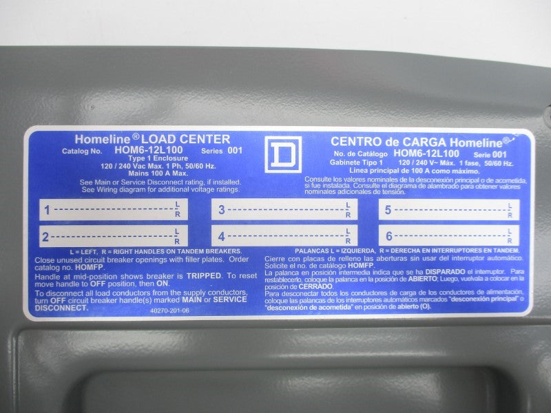 SQUARE D HOM6-12L100FCP SER. 001 120/240V (AS PICTURED) NSMP