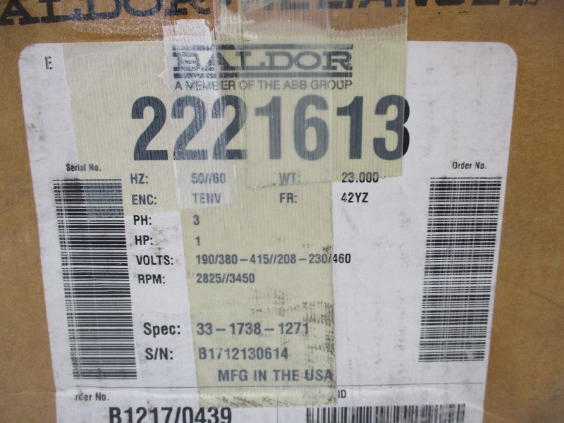 BALDOR 2221613 33-1738-1271 190/460V 2.5/6.6A NSMP